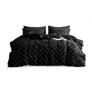 Modern Microfiber <b>Bedding</b> Set <b>Black</b> White Brick Pattern Twin Queen King Soft Easy Care Home Use All Season Duvet Cover <b>Sheet</b> - Product Image 1