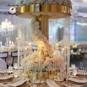 Support à fleurs haut en métal doré ANNIELU avec centres de table en perles acryliques pour décorations de table de mariage, événements et fêtes - Product Image 2