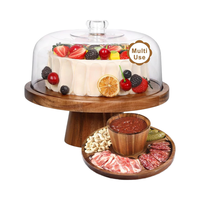 Support à gâteau jetable en bois d'acacia de 12 pouces avec couvercle en dôme acrylique allant au four 2-en-1 Dessert Charcuterie Display Set Box Packaging
