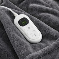 Plaid électrique en flanelle sherpa gris de luxe, personnalisé OEM, 50x60 pouces, avec contrôle numérique et protection contre la surchauffe, pour lit chaud