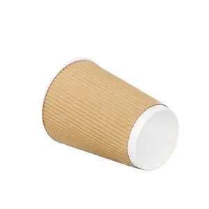 Contenedores de comida gobelet en papier à café jetable en relief avec couvercles pour gobelet en papier décoratif de style ondulation de boisson froide