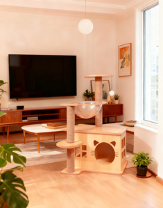 Árbol para Gatos de Madera de Gran Tamaño, Moderno, Ecológico, Ajustable en Altura (4 Niveles), Rascador para Mascotas, Casa Torre de Cartón, Venta al Por Mayor Personalizada - Product Image 3