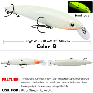 <span class=keywords><strong>Esca</strong></span> <span class=keywords><strong>Artificiale</strong></span> Luminosa per <span class=keywords><strong>Pesca</strong></span> <span class=keywords><strong>in</strong></span> Acque Profonde, Jerkbait per Bass, 160mm 40g, ABS Resistente <span class=keywords><strong>con</strong></span> Ancorette Triple, 20 Pezzi - Product Image 6