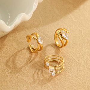 แหวนไทเทเนียมดีไซน์เฉพาะกลุ่มสไตล์ยุโรปและอเมริกา ไม่ลอก ไม่ดำ ชุบทอง 18K ประดับเพชรซิร์คอน แหวนสแตนเลส - Product Image 2