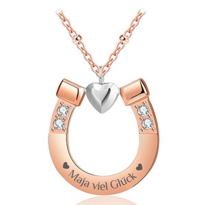 Qusediny Biểu Tượng Tùy Chỉnh Thép Không Gỉ Móng Ngựa Mặt Dây Chuyền Vòng Cổ Cá Nhân Thư Từ May Mắn Ngựa Tim Cubic Thời Trang - Product Image 3