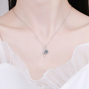 Plata 925 Original 1 quilate corte redondo diamante prueba pasado D Color Moissanite Bowknot forma colgante collar mujer joyería fina - Product Image 5