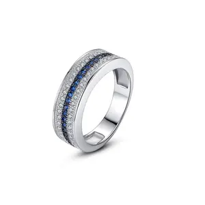 Luxo Full AAA Zircon Pure Rhodium Ring 925 Sterling Silver Jóias Eternidade Banda Anéis Para As Mulheres