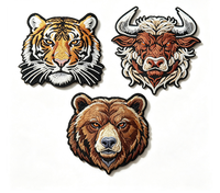 Patchs brodés personnalisés en usine pour animaux sauvages (tigre, bison, ours grizzly) à coudre ou thermocollants pour chapeaux et vêtements