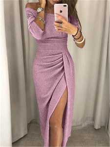 Robe longue à paillettes pour femmes, col bateau, Sexy, à la mode, de soirée, de luxe, Maxi, fendue, <span class=keywords><strong>2022</strong></span> - Product Image 2