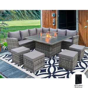 Wicker Woven <strong>Garden</strong> <strong>Furniture</strong> Sofa Set <strong>Rattan</strong> <strong>Furniture</strong> Sofa <strong>Corner</strong> Dining Set <strong>Furniture</strong> with Fire Pit Table - Product Image 2