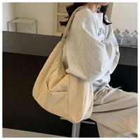 Nouveau sac à provisions fourre-tout à fermeture éclair en nylon réutilisable uni sac à bandoulière unique pour les livres chargés par les étudiants