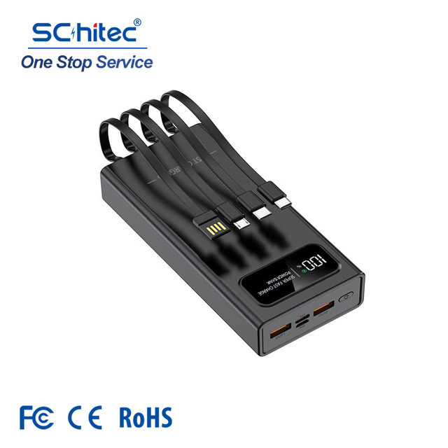 SChitec One Stop Service Build in 4 in 1 Charging Cable Power Banks 10000mah 20000mAh Portable Charger for multi device charing