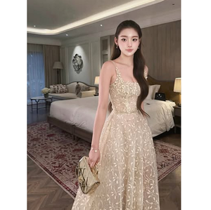 Vestido Midi Elegante para Mujer al por Mayor, con Bordado Floral y Encaje, Tirantes Finos, para Fiesta de Noche, Dama de Honor, Personalizado - Product Image 1