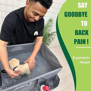 อ่างอาบน้ำพกพาสำหรับสุนัขแบบพิเศษ  พร้อมขาตั้งยกสูง  สถานีอาบน้ำสุนัขแบบพกพาสำหรับใช้ในบ้าน พร้อมราวแขวนผ้าขนหนูและที่เก็บของ - Product Image 2