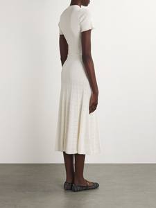 Vestido de punto acanalado con volantes, manga corta, estilo francés dulce, transpirable, línea A, con botones en la parte delantera, abertura y cintura entallada para mujer - Product Image 4