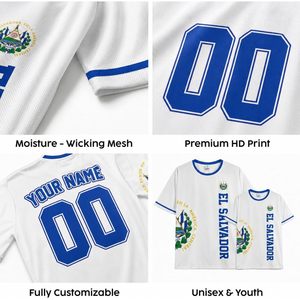 Camiseta de Fútbol de El Salvador Personalizada con Nombre y Número, Unisex para Adultos, Cuello Redondo, Impresión por Transferencia de Calor, Camiseta Deportiva - Product Image 6
