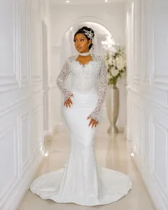 Vestido de Novia Africano Aso Ebi Talla Grande 2026, Vestido de Novia Sirena con Cuello Alto y Pedrería - Product Image 2