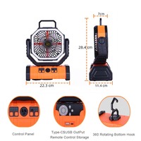 Ventilateur d'été multifonctionnel 360 Rotation Rechargeable Télécommande Portable Outdoor Camping Fan Desktop Stand Fan avec LED