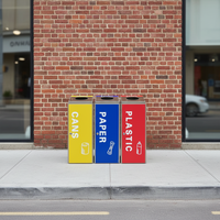 Juego de 3 Contenedores de Basura Rectangulares de Acero Galvanizado con Código de Color, Ecológicos, con Cerradura, Duraderos para Exteriores