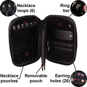 Étui de rangement pour bijoux de voyage, fabriqué en usine BSCI, avec pochette amovible et accessoires, dans une boîte cadeau (V1B Noir) - Product Image 6