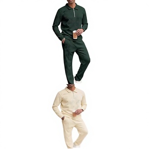 Conjunto de Dos Piezas de Camiseta Polo y Pantalones de Verano para Hombre, Color Sólido, Estilo Casual - Product Image 2
