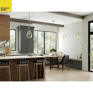 Cuisine moderne de luxe classique avec armoires solides, hotte aspirante sur mesure, étagères flottantes en <span class=keywords><strong>bois</strong></span> RTA, structure en contreplaqué, robinet, accessoire, villa - Product Image 4
