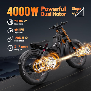 Bicicleta eléctrica Eahora Romeo Pro 2 con horquilla delantera de aluminio reforzada, 200 millas de autonomía, motor dual de 2500W y botón de encendido. - Product Image 3