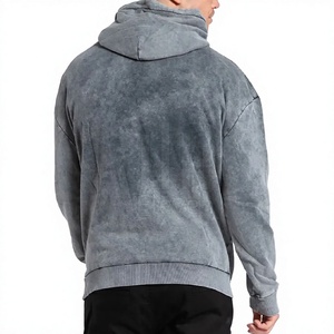 Sudadera con Capucha Extra Grande para Hombre, Color Gris Sólido, Felpa Francesa Lavada, con Bolsillo Delantero, Estilo Casual Urbano - Product Image 3