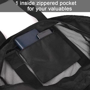 กระเป๋าผ้าโพลีเอสเตอร์ชายหาดตาข่ายสีดำพับได้กระเป๋าโท้ทสำหรับว่ายน้ำในวันหยุดฤดูร้อนเป็นมิตรต่อสิ่งแวดล้อม - Product Image 4