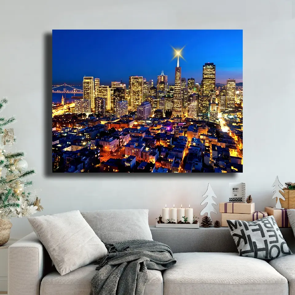 New York City HD Picture Digital Prints Led Canvas Painting for Home Decor Safe SCENERY Bubble Bag Water Color 4 Color Realist