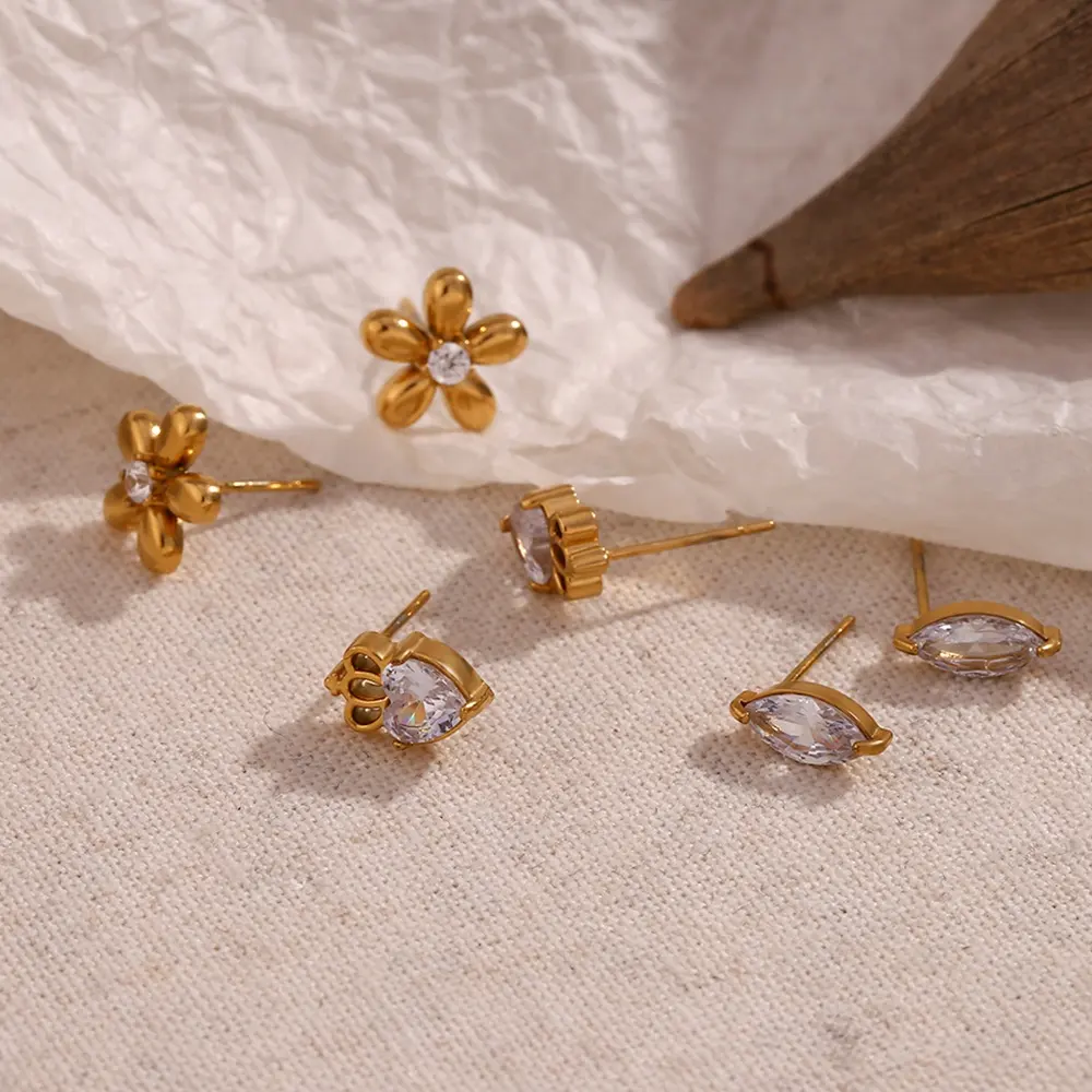 Zircon coréen bijoux fleur couronne oeil boucles d'oreilles pour femmes cadeau pour filles plaqué or bijoux en acier inoxydable