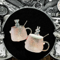 Lovejoy mignon dessin animé Design bureau et ménage ensemble de verres tasse à café tasse à thé soucoupes ours couvercle cuillère marteau Grain tasse en verre