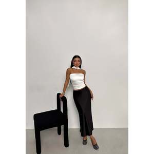 Top Corto Vintage de Satén Blanco para Mujer, Talla XL, Cuello Asimétrico, Tejido de Seda con Bordado de Plumas, Color Sólido, para Primavera y Otoño - Product Image 3