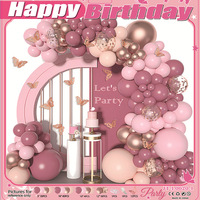 Kit de décoration arche de ballons Joyeux Anniversaire rose, bleu et or pour anniversaire d'enfants, baby shower, toile de fond de fête de mariage