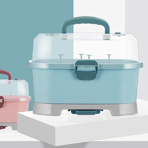 Caja de almacenamiento para biberones, estante de secado cubierto gris, grande, cuadrado, para accesorios de alimentación para bebés de 0 a 12 meses - Product Image 3