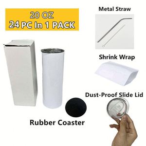 Gobelets fins et droits de 20 oz et 30 oz avec paille, vierges, pour impression par sublimation - Product Image 3