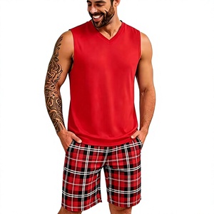 Men's Red Crew Neck Sleeveless Tank Top Floral Knitted Polyester/Cotton Breathable Vintage 200g Casual Summer Wear - Product Image 3