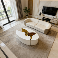 Ensemble de tables basses modernes de luxe, blanches, géométriques irrégulières, tables centrales, base dorée polie, meubles minimalistes pour salon