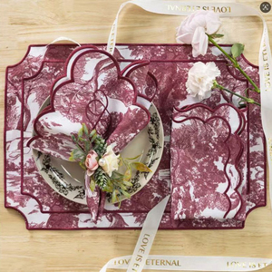 WML030 Servietten und Tischsets mit Wellenrand und Stickerei, Blumenmuster aus Baumwolle und Leinen, Tischmatten für Hotel und Festlichkeiten - Product Image 5