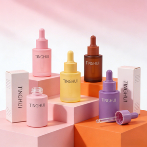 Flacon compte-gouttes cylindrique à épaule plate en verre coloré de 30 ml (1 oz) pour sérum et huile essentielle avec boîte personnalisée - Product Image 1