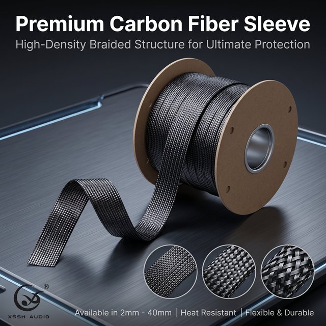 YIVO XSSH 2mm Roll Packed Carbon Fiber Braided Sleeve Gloss Black Abrasion Proof Wire Protector for High End Hifi Upgrade Cables