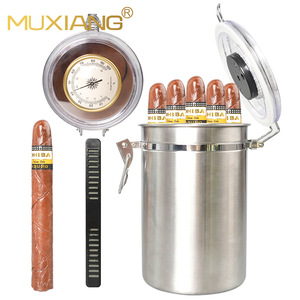Muxiang Stainless Steel Cigar Humidor With Hygrometer Round Moisture Proof Storage Jar For Cigar Preservation - Product Image 1