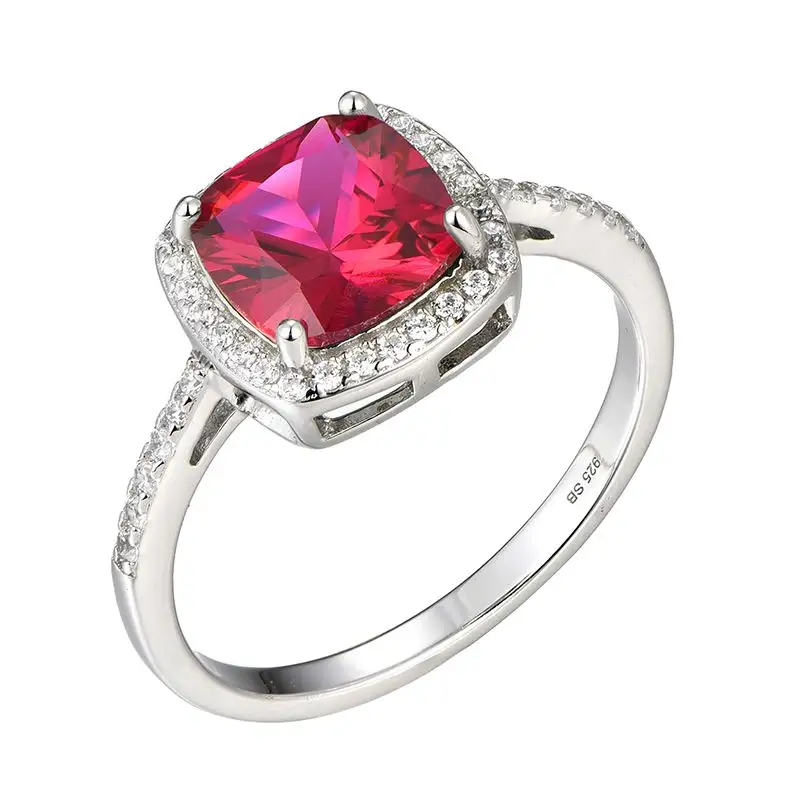 YH JÓIAS Luxuoso Praça Pedra Diamante Inlay Design Anéis Vermelho Principal Zircão Rubi Anéis Delicado Estilo Clássico de Alta Qualidade