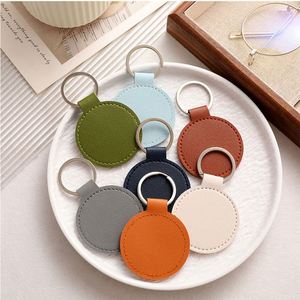 Custom PU Leather <b>Keychains</b> Round Metal Pendants with Logo Printing Novelty <b>Personalized</b> Gifts - Product Image 3