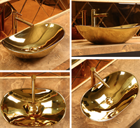 Lavabo de salle de bain doré de luxe, lavabo WC coloré, lavabos sur pied, design tendance, lavabo doré de luxe