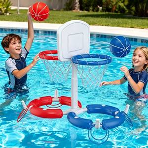 Ensemble <span class=keywords><strong>de</strong></span> jeux aquatiques flottants à double <span class=keywords><strong>panier</strong></span> pour le basketball <span class=keywords><strong>de</strong></span> <span class=keywords><strong>piscine</strong></span> et le jeu <span class=keywords><strong>de</strong></span> lancer d'anneaux aquatiques, jeu aquatique pour deux personnes pour un divertissement et une compétition en plein air - Product Image 2