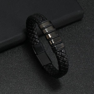 Wholesale Men's Personalized Woven <strong>Leather</strong> Bracelets Fashionable Simple Commuting <strong>Wristbands</strong> Fashionable <strong>Bangles</strong> - Product Image 2