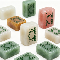 Jeu de Mahjong Américain Grand Format en Jade Vert Émeraude, Bleu Lavande, Résistant à la Décoloration, avec Tuiles en Pierre Remplies d'Encre, Articles de Collection