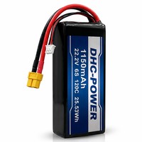Batterie LiPo haute performance DHC-POWER 22,2V 6S 1150mAh 120C, 189g, 500 cycles, pour drones de course FPV et freestyle