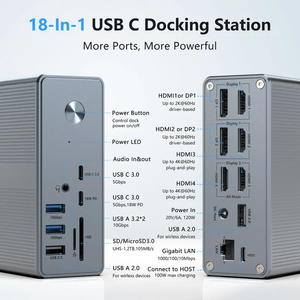 Station d'accueil USB-C 18-en-1 <span class=keywords><strong>DisplayLink</strong></span> 4K/60Hz Quad Monitor Gigabit Ethernet PD 100W - Product Image 3